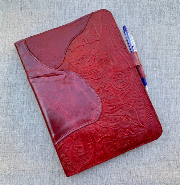 Patchwork Leather Notebook in Cherry & Paprika Floral by Iron & Flint