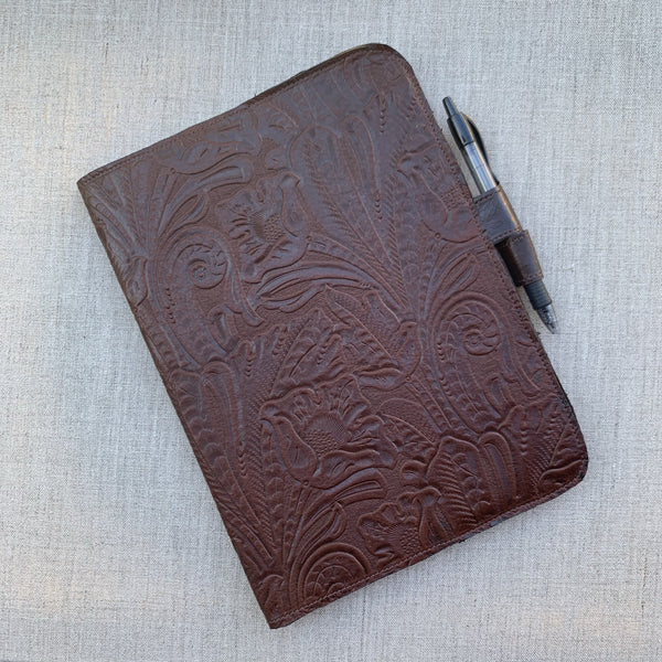 Leather Notebook in Cognac Floral by Iron & Flint
