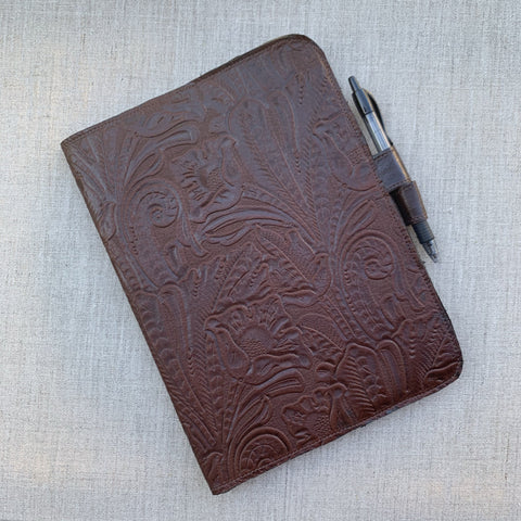 Leather Notebook in Cognac Floral by Iron & Flint