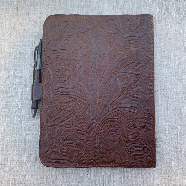 Leather Notebook in Cognac Floral by Iron & Flint
